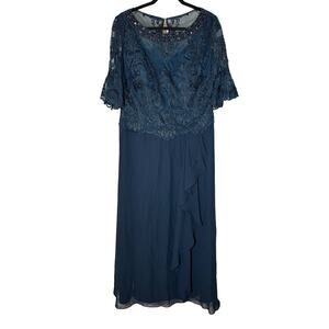 NWT JJs House Woman's Long Gown Chiffon / Embroidered Ink Blue Wedding12-14 ?